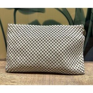 Whiting and Davis vintage beige metal mesh clutch  with zipper